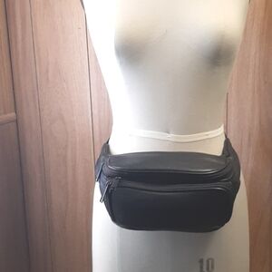 Vintage Soft Black Leather Fanny Pack, Bum Bag, Belt Bag, RARE "CARLO AMBOLDI"